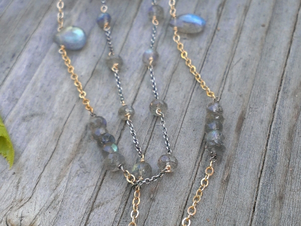 Labradorite Gemstone Necklace Double Strand Mixed Metal Sterling 14kgf With Labradorite Briolettes Rondelles Got Sparkles