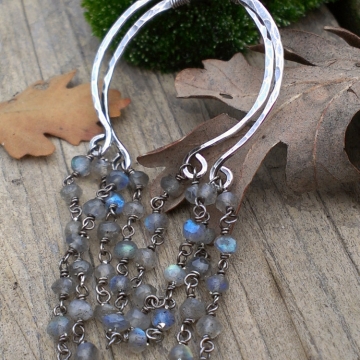Labradorite Link on Sterling Open Loop Frame Earring Labradorite Link on Sterling Open Loop Frame Earring