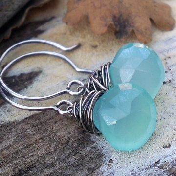 Wonky Wrapped Earrings - Mystic Green Chalcedony Wonky Wrapped Earrings - Mystic Green Chalcedony
