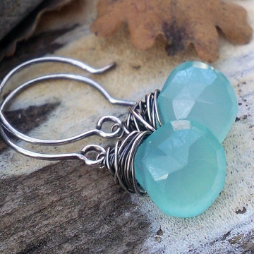 Wonky Wrapped Earrings - Mystic Green Chalcedony