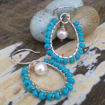 Kingman Mine Turquise Wrapped in 14KGF with Pearl Charm Kingman Mine Turquise Wrapped in 14KGF with Pearl Charm