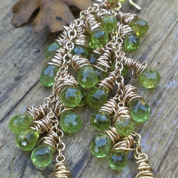 Peridot Cascade Earrings in 14K Gold Filled - OOAK