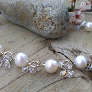 Bliss Bridal - White Pearl & Swarovski Charm Bracelet Bliss Bridal - White Pearl & Swarovski Charm Bracelet