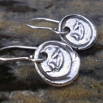 Antique Insignia / Fine Silver Earrings - Birds & Birdbath Antique Insignia / Fine Silver Earrings - Birds & Birdbath