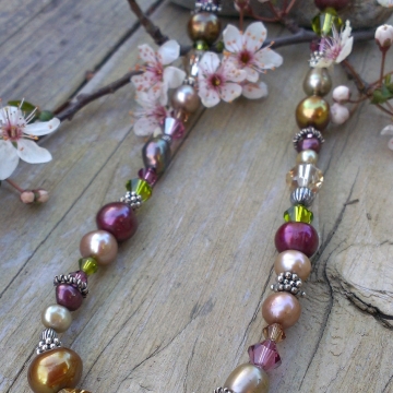 Autumn Shades - Single Strand Necklace in Pearls, Crystals & Sterling Autumn Shades - Single Strand Necklace in Pearls, Crystals & Sterling