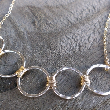 Loop-de-Loop Wrapped Five Circle Hammered Sterling Necklace Loop-de-Loop Wrapped Five Circle Hammered Sterling Necklace