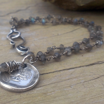 Double Strand Gemstone Link with Insignia & Charm Double Strand Gemstone Link with Insignia & Charm