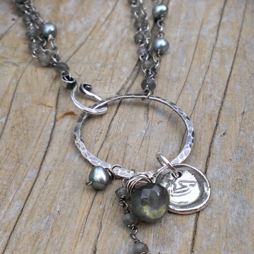 Multi-Strand Link Necklace with Gemstone, Pearl & Insignia Charms Multi-Strand Link Necklace with Gemstone, Pearl & Insignia Charms