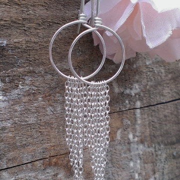 Hoop Earring with Sterling Silver Chain Fringe Hoop Earring with Sterling Silver Chain Fringe