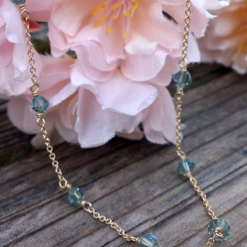 Swarovski Station Necklace - Erenite Xillion cut crystals linked to 14K gold filled chain with 14KGF wire