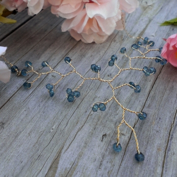 Vine Collection Petite Necklace - Faceted London Blue Topaz Gemstones in 14K Gold Fill, Adjustable Length