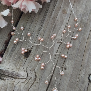 Vine Collection Petite Necklace - Peachy-Pink Freshwater Pearls in Sterling Silver