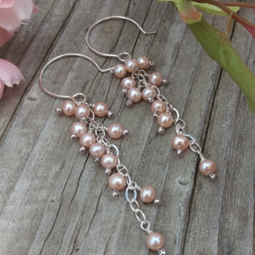 Cascade Pearl Earrings - Pink Freshwater Pearl Charms on Sterling Silver