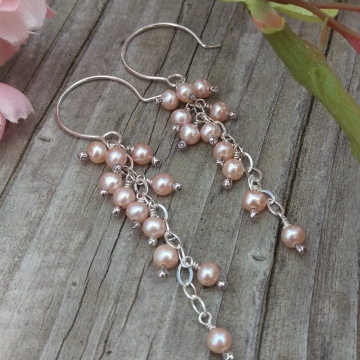 Cascade Pearl Earrings - Pink Freshwater Pearl Charms on Sterling Silver Cascade Pearl Earrings - Pink Freshwater Pearl Charms on Sterling Silver