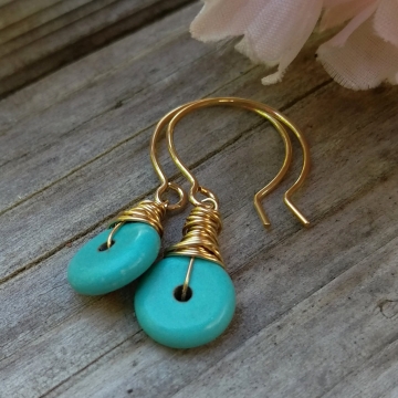 Howlite Rounds on 14K Gold Filled Earwires - Finished with Signature Wonky Wrap