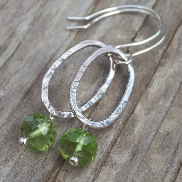 Textured Sterling Oval & Peridot Rondelle Charm Earring