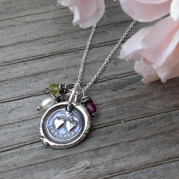 Celebrity Gifting - Mother's Day, 2014 / "For Ever" Antique Insignia (.999 Silver) on Dainty Chain with Birthstones Celebrity Gifting - Mother's Day, 2014 / "For Ever" Antique Insignia (.999 Silver) on Dainty Chain with Birthstones